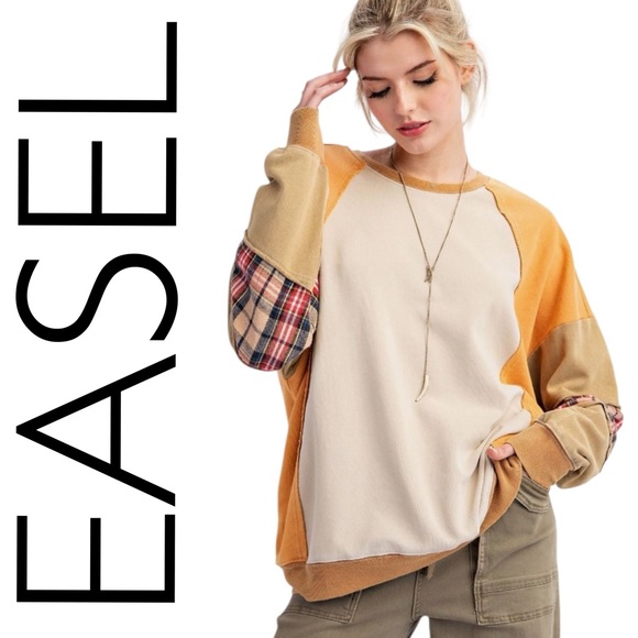 easel Tops - 477:  EASEL NWT SWEATSHIRT COCONUT CARAMEL (R2)